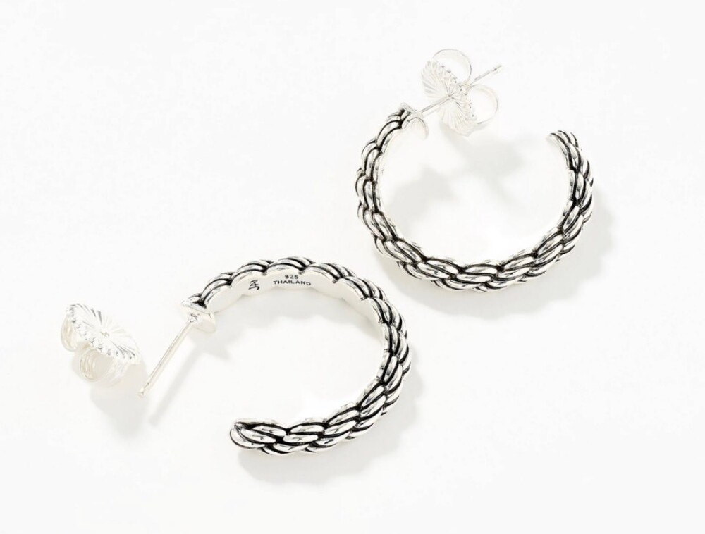 JAI Ireland Sterling Silver Cara Rope 1" Hoop Earrings